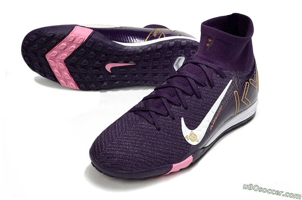 Nike Air Zoom Mercurial Superfly 10 Elite TF Artificial Turf Soccer Shoes - Purple/White/Gold 3