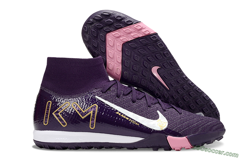 Nike Air Zoom Mercurial Superfly 10 Elite TF Artificial Turf Soccer Shoes - Purple/White/Gold 1