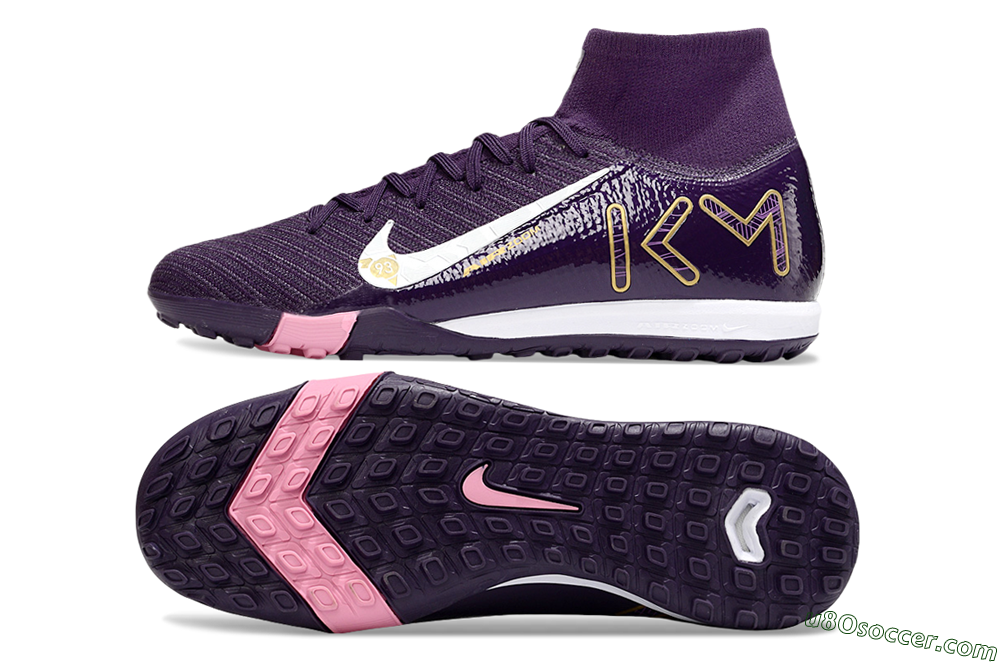 Nike Air Zoom Mercurial Superfly 10 Elite TF Artificial Turf Soccer Shoes - Purple/White/Gold 0