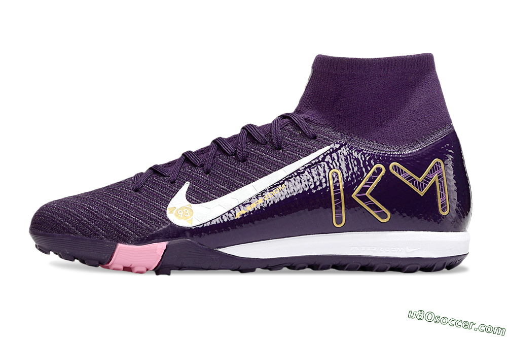 Nike Air Zoom Mercurial Superfly 10 Elite TF Artificial Turf Soccer Shoes - Purple/White/Gold 2