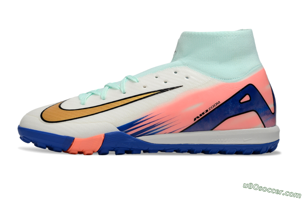 Nike Air Zoom Mercurial Superfly 10 Elite TF Artificial Turf Soccer Shoes - Jade/Gold/Blue 2