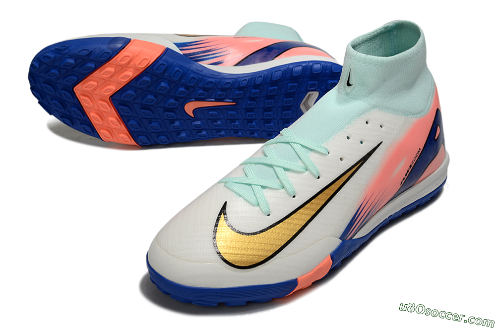 Nike Air Zoom Mercurial Superfly 10 Elite TF Artificial Turf Soccer Shoes - Jade/Gold/Blue 3