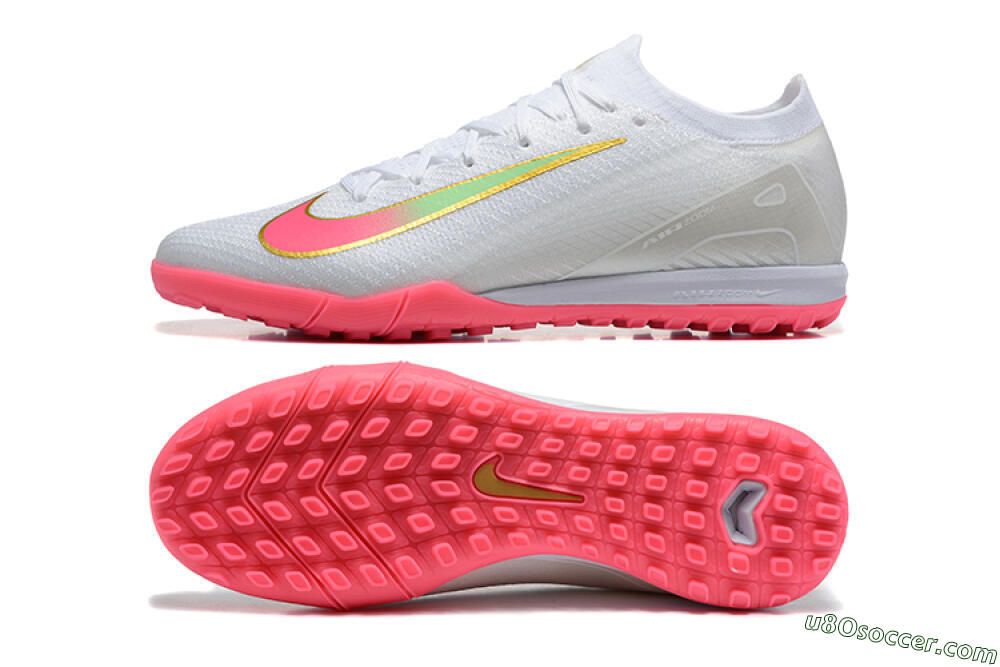 Nike Air Zoom Mercurial Vapor 16 Elite TF Artificial Turf Soccer Shoes - White/Pink/Gold 0