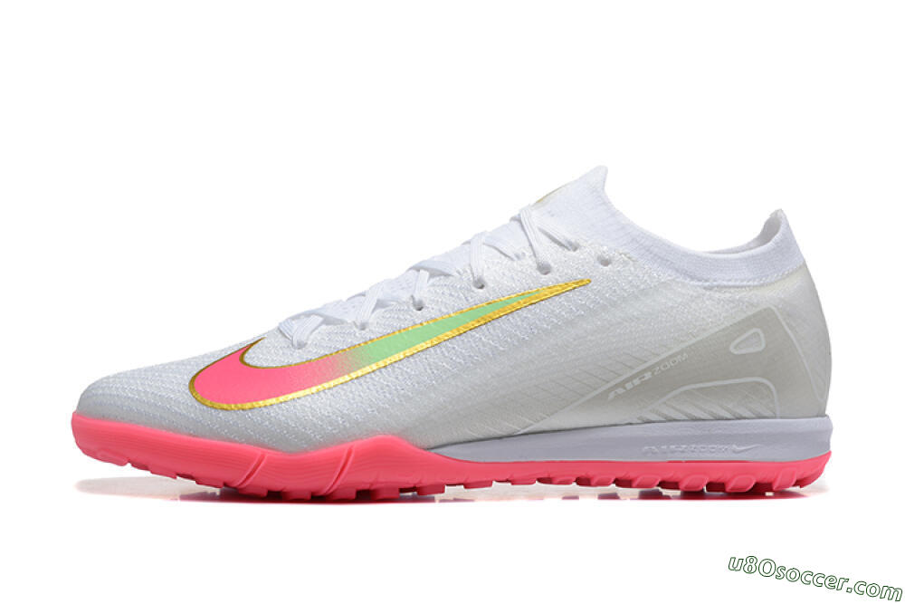 Nike Air Zoom Mercurial Vapor 16 Elite TF Artificial Turf Soccer Shoes - White/Pink/Gold 2
