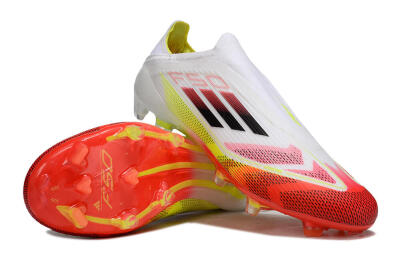 Adidas F50 Elite Laceless FG Firm Ground Soccer Cleats - White/Red/Yellow