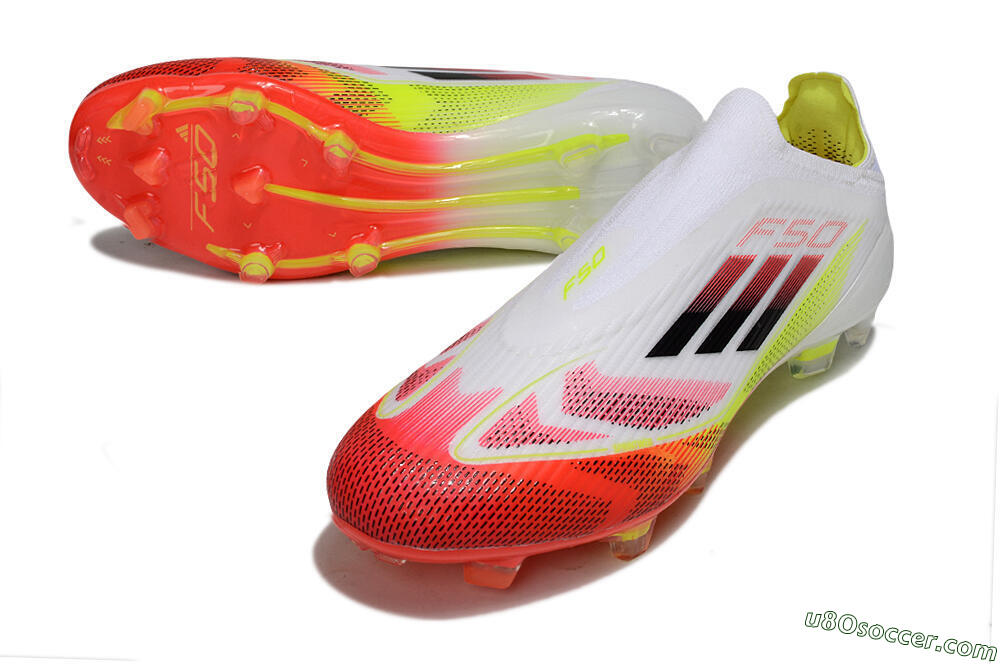 Adidas F50 Elite Laceless FG Firm Ground Soccer Cleats - White/Red/Yellow 3