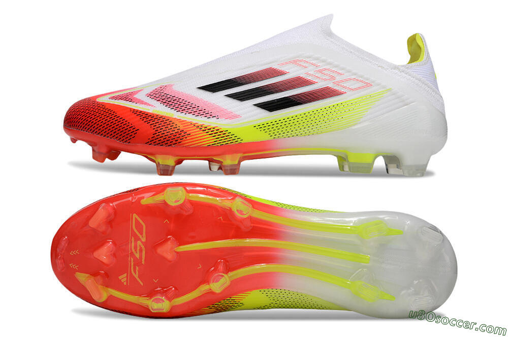 Adidas F50 Elite Laceless FG Firm Ground Soccer Cleats - White/Red/Yellow 0