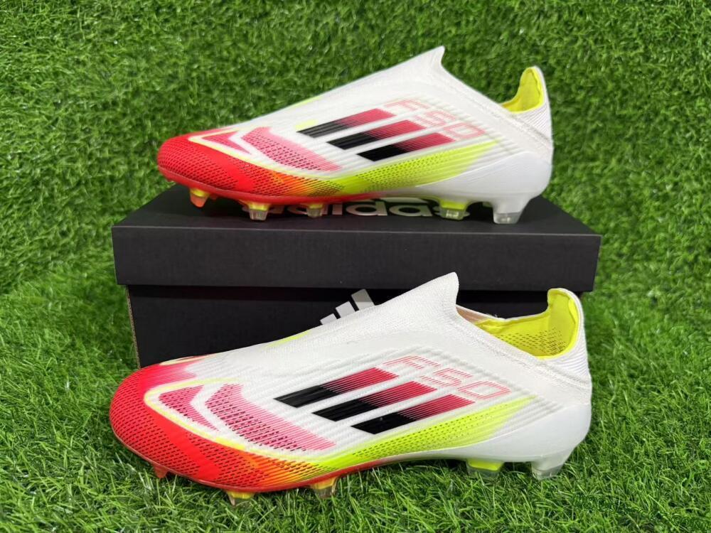 Adidas F50 Elite Laceless FG Firm Ground Soccer Cleats - White/Red/Yellow