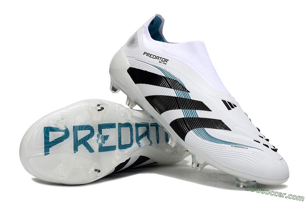 Adidas Predator 25 Elite Laceless FG Firm Ground Soccer Cleats - White/Black/Blue 3