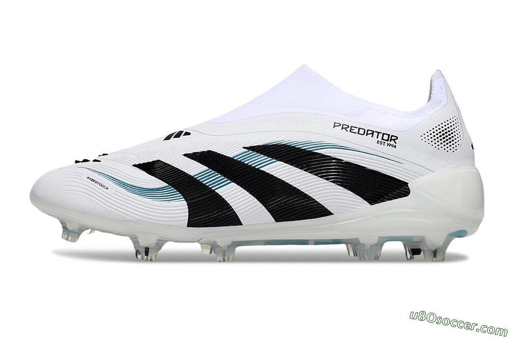 Adidas Predator 25 Elite Laceless FG Firm Ground Soccer Cleats - White/Black/Blue 2