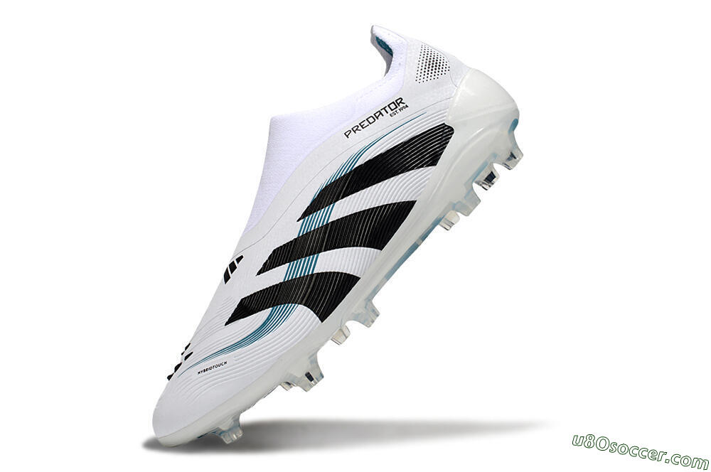 Adidas Predator 25 Elite Laceless FG Firm Ground Soccer Cleats - White/Black/Blue 5