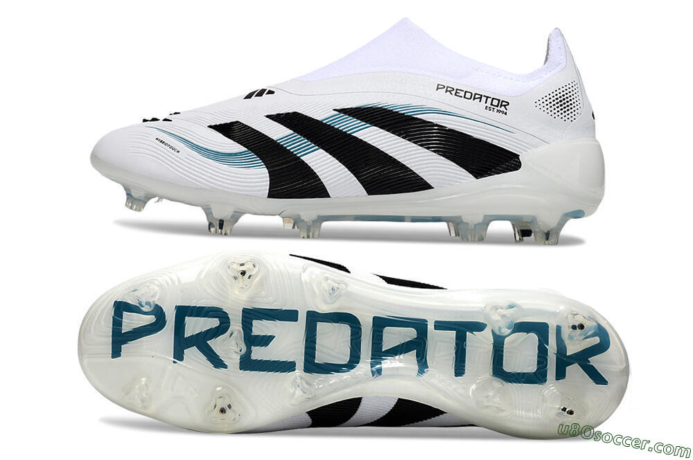 Adidas Predator 25 Elite Laceless FG Firm Ground Soccer Cleats - White/Black/Blue 0