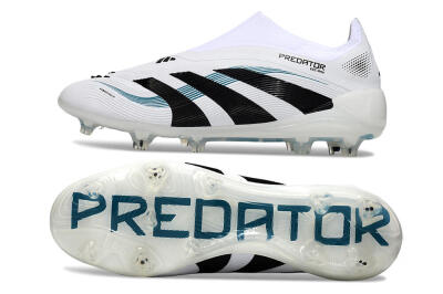 Adidas Predator 25 Elite Laceless FG Firm Ground Soccer Cleats - White/Black/Blue