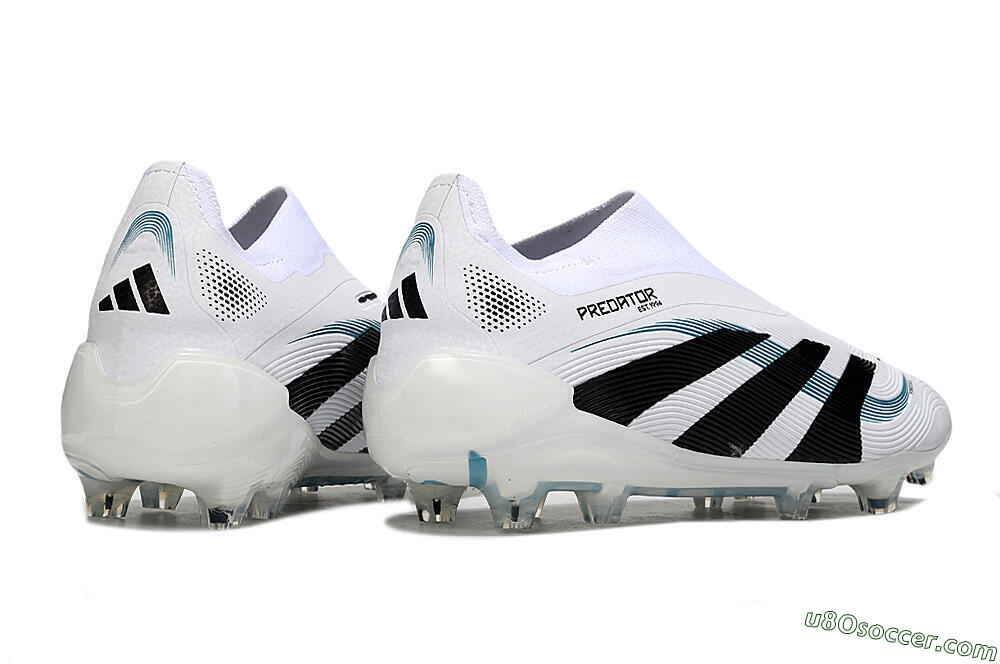 Adidas Predator 25 Elite Laceless FG Firm Ground Soccer Cleats - White/Black/Blue 6