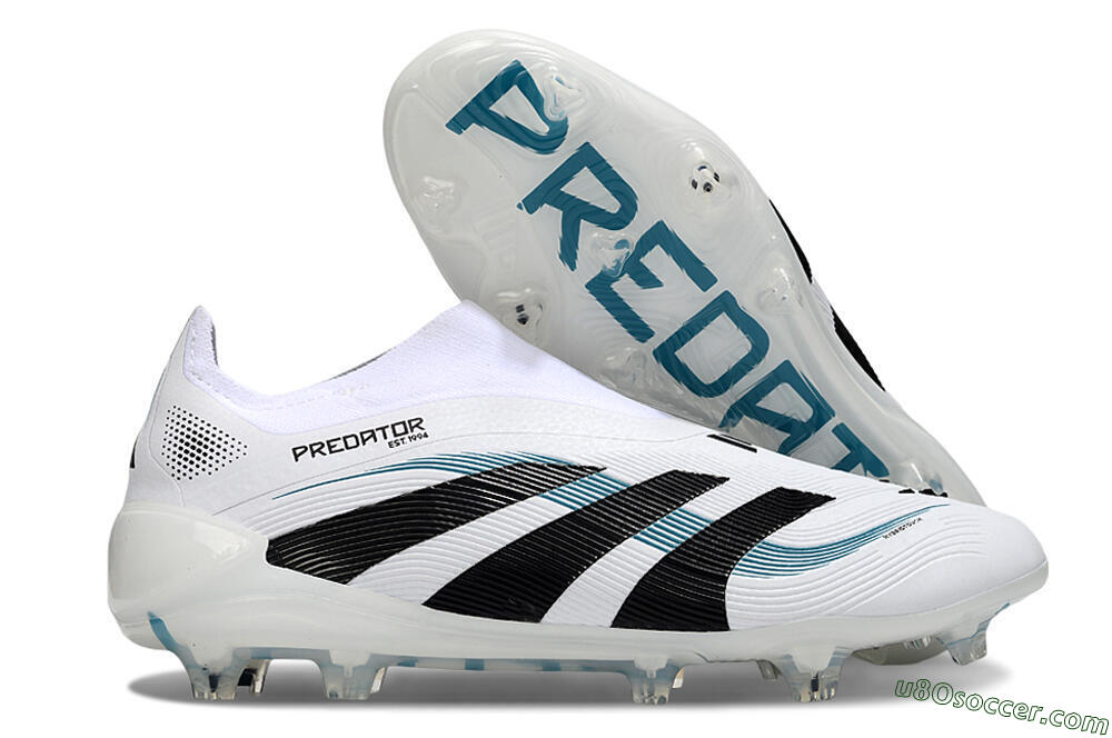 Adidas Predator 25 Elite Laceless FG Firm Ground Soccer Cleats - White/Black/Blue 1