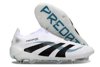 Adidas Predator 25 Elite Laceless FG Firm Ground Soccer Cleats - White/Black/Blue