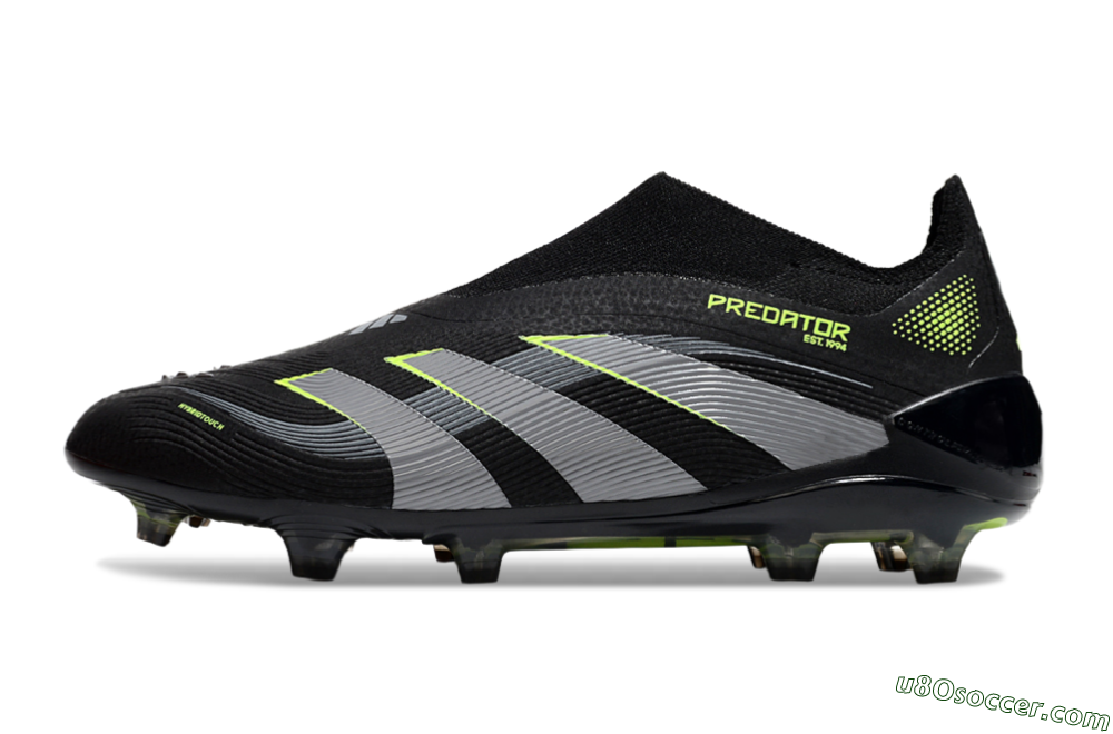 Adidas Predator 25 Elite Laceless FG Firm Ground Soccer Cleats - Black/Silver/Yellow 2
