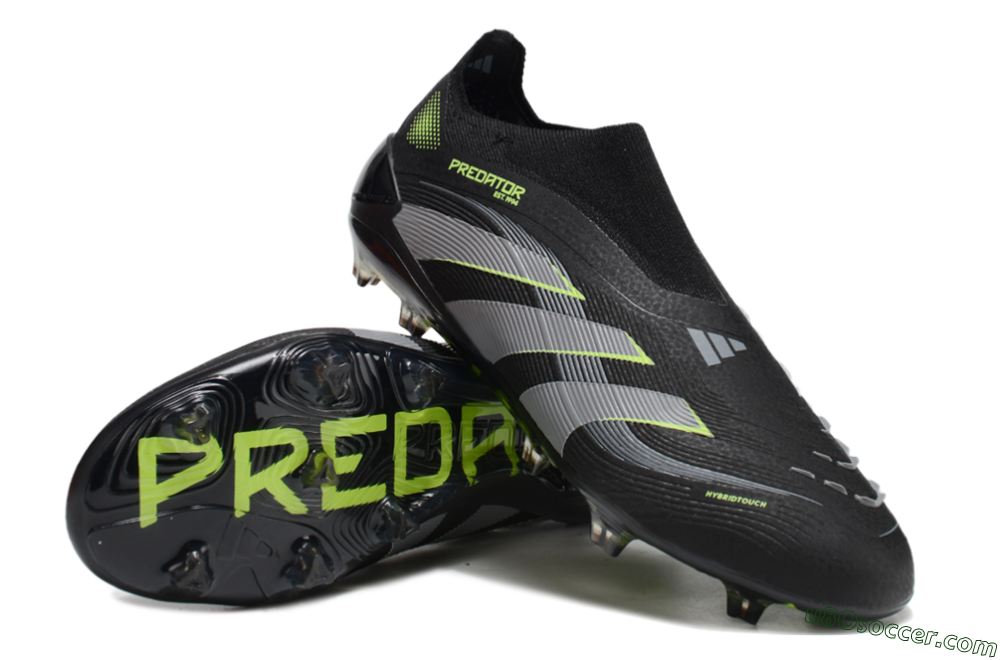 Adidas Predator 25 Elite Laceless FG Firm Ground Soccer Cleats - Black/Silver/Yellow 3