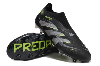 Adidas Predator 25 Elite Laceless FG Firm Ground Soccer Cleats - Black/Silver/Yellow