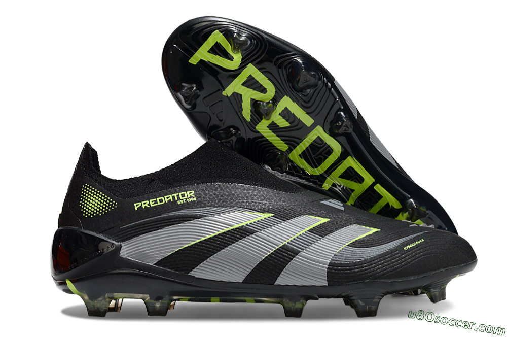 Adidas Predator 25 Elite Laceless FG Firm Ground Soccer Cleats - Black/Silver/Yellow 1