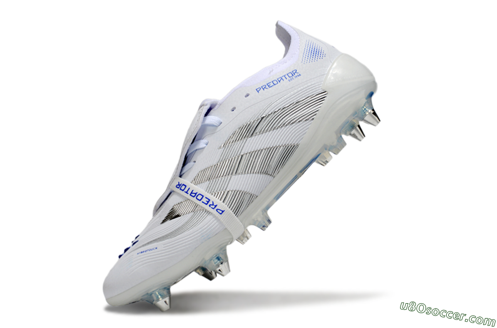Adidas Predator 25 Elite Foldover Tongue SG Soft Ground Soccer Cleats - White/Silver/Blue 5