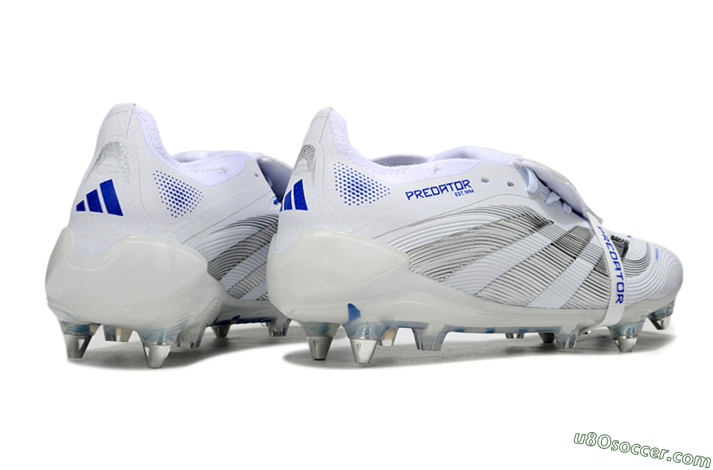 Adidas Predator 25 Elite Foldover Tongue SG Soft Ground Soccer Cleats - White/Silver/Blue 6