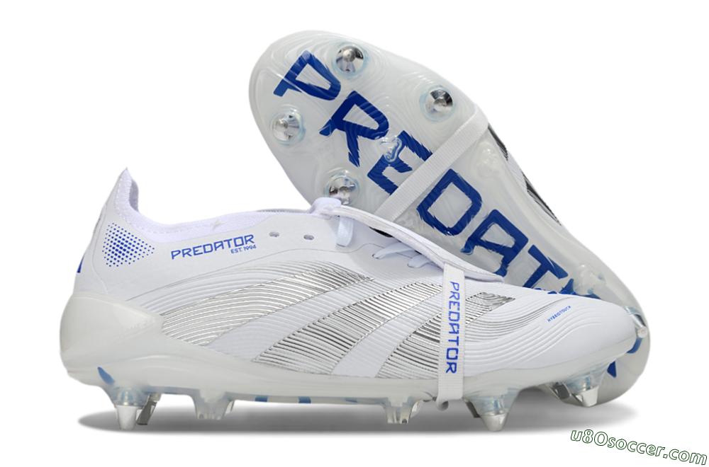 Adidas Predator 25 Elite Foldover Tongue SG Soft Ground Soccer Cleats - White/Silver/Blue 1