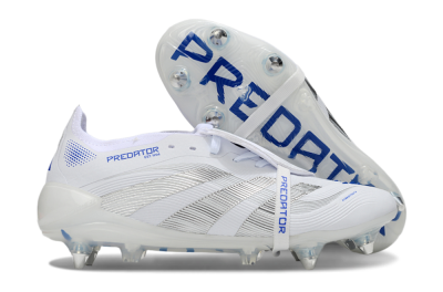 Adidas Predator 25 Elite Foldover Tongue SG Soft Ground Soccer Cleats - White/Silver/Blue