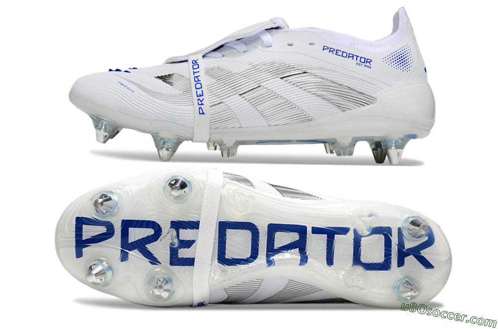 Adidas Predator 25 Elite Foldover Tongue SG Soft Ground Soccer Cleats - White/Silver/Blue 0