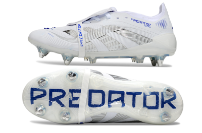 Adidas Predator 25 Elite Foldover Tongue SG Soft Ground Soccer Cleats - White/Silver/Blue