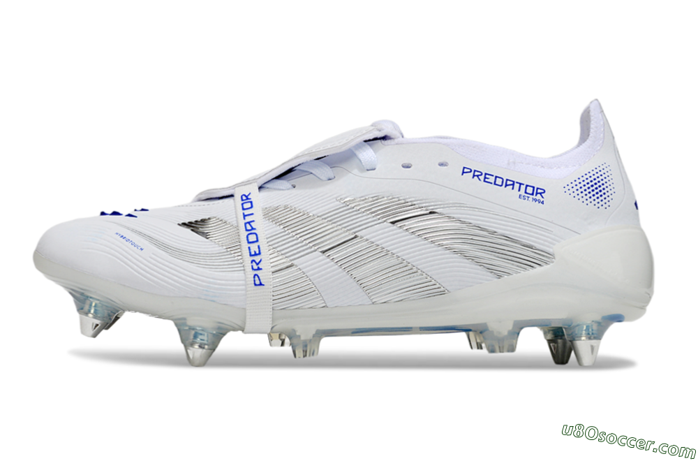 Adidas Predator 25 Elite Foldover Tongue SG Soft Ground Soccer Cleats - White/Silver/Blue 2