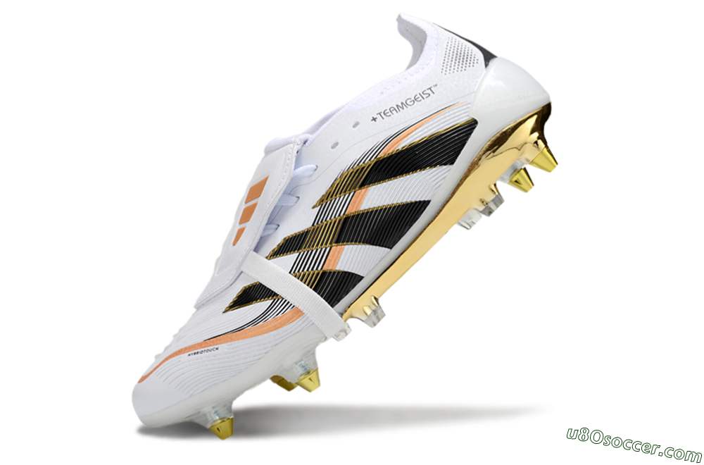 Adidas Predator 25 Elite Foldover Tongue SG Soft Ground Soccer Cleats - White/Black/Gold 5