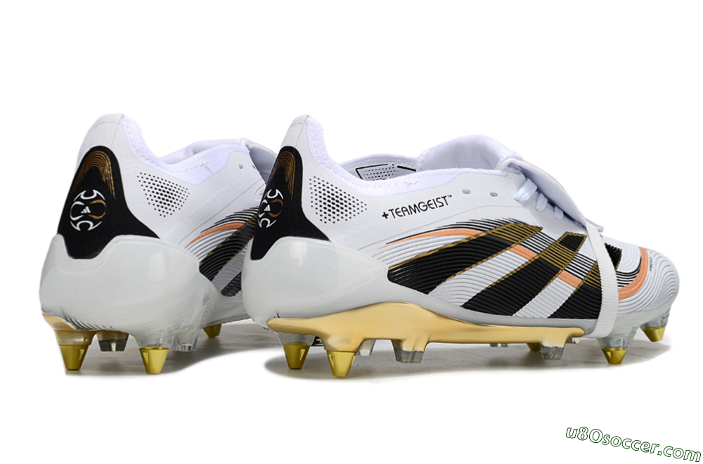 Adidas Predator 25 Elite Foldover Tongue SG Soft Ground Soccer Cleats - White/Black/Gold 6