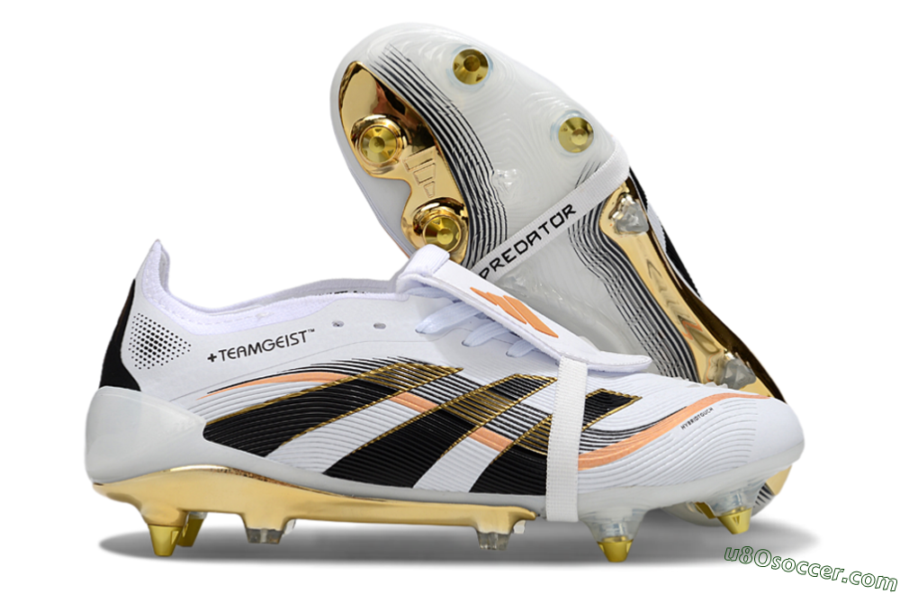 Adidas Predator 25 Elite Foldover Tongue SG Soft Ground Soccer Cleats - White/Black/Gold 1