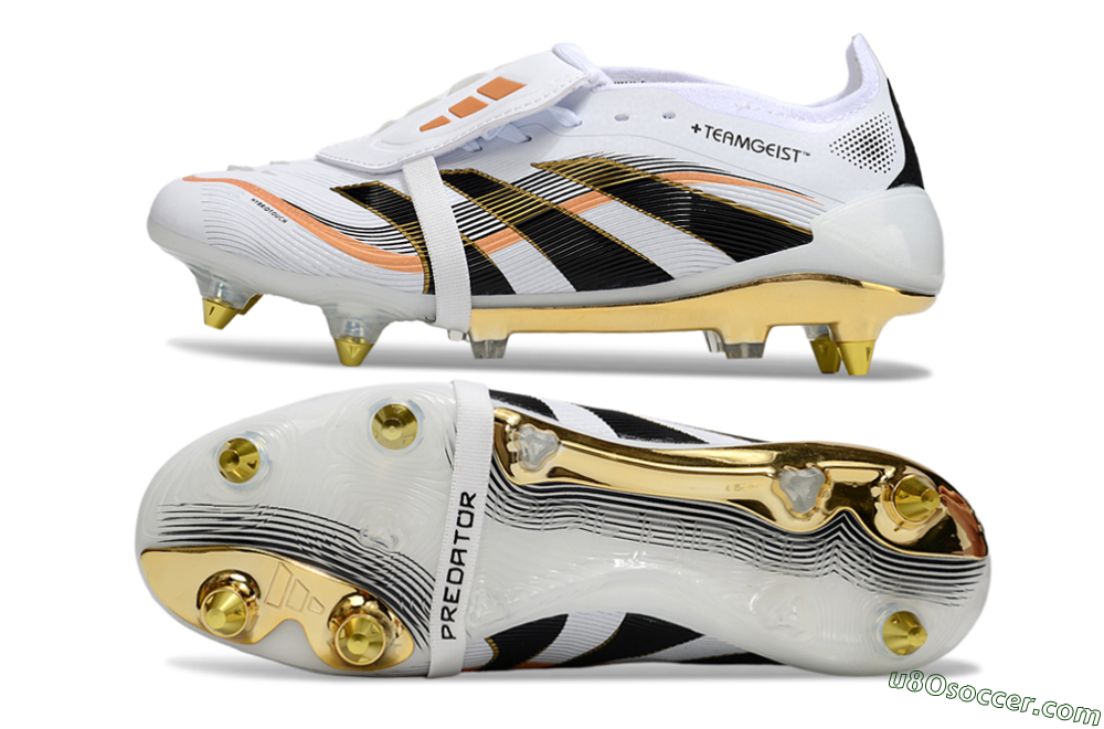 Adidas Predator 25 Elite Foldover Tongue SG Soft Ground Soccer Cleats - White/Black/Gold 0