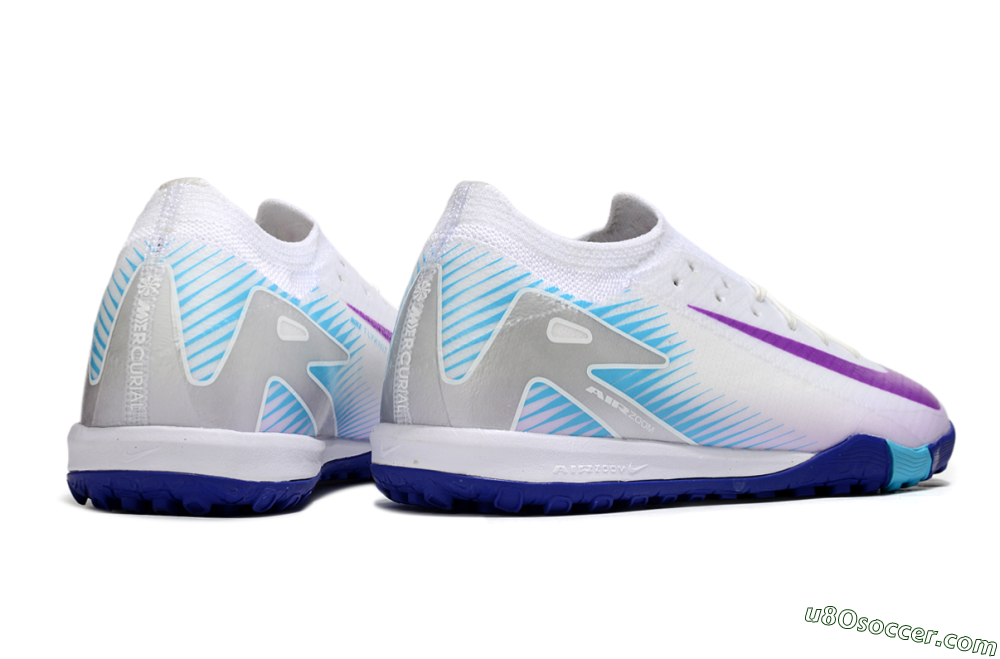 Nike Air Zoom Mercurial Vapor 16 Elite TF Artificial Turf Soccer Shoes - White/Purple/Silver 6