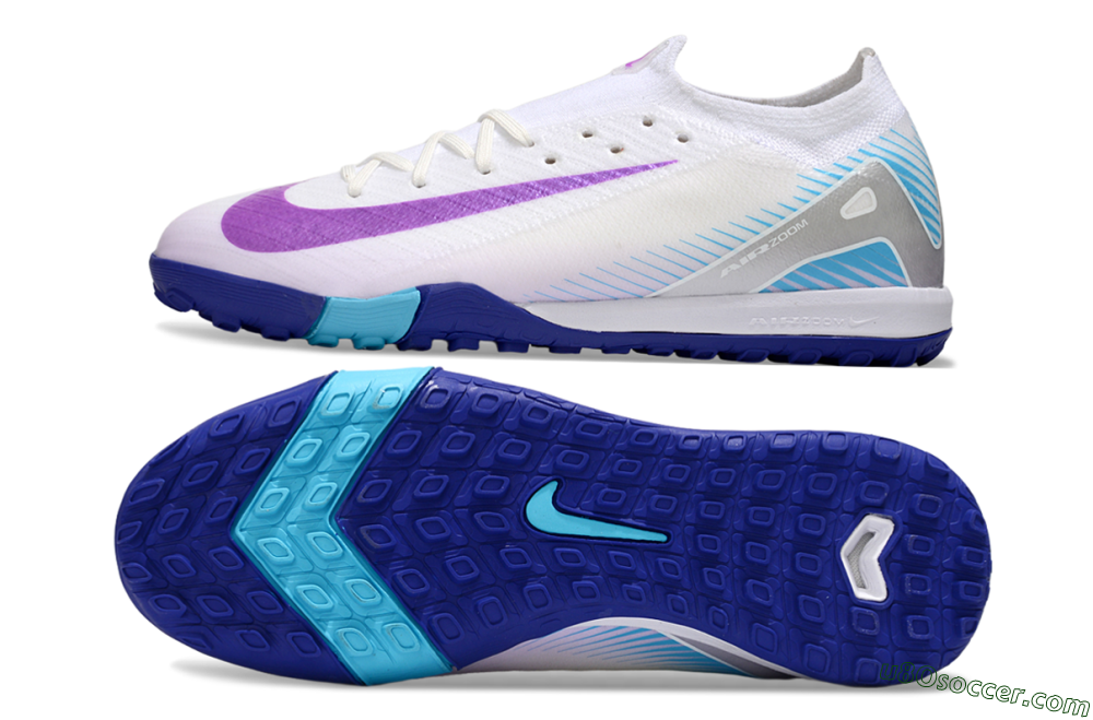 Nike Air Zoom Mercurial Vapor 16 Elite TF Artificial Turf Soccer Shoes - White/Purple/Silver 0