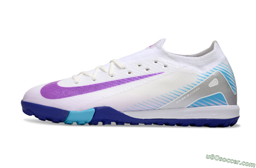 Nike Air Zoom Mercurial Vapor 16 Elite TF Artificial Turf Soccer Shoes - White/Purple/Silver 2