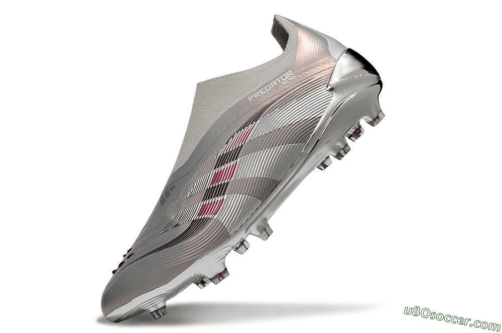 Adidas Predator 25 Elite Laceless FG Firm Ground Soccer Cleats - Grey/Silver/Red 5