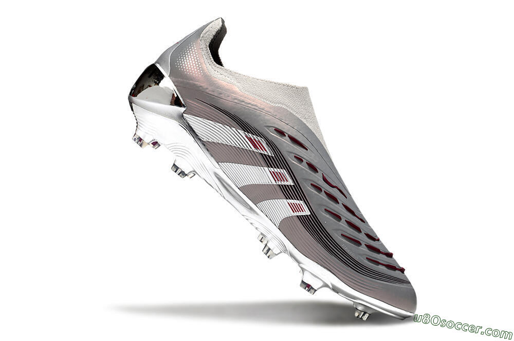 Adidas Predator 25 Elite Laceless FG Firm Ground Soccer Cleats - Grey/Silver/Red 4