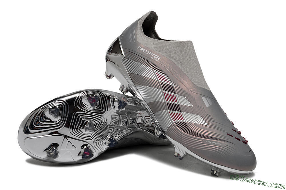 Adidas Predator 25 Elite Laceless FG Firm Ground Soccer Cleats - Grey/Silver/Red 3