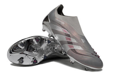 Adidas Predator 25 Elite Laceless FG Firm Ground Soccer Cleats - Grey/Silver/Red