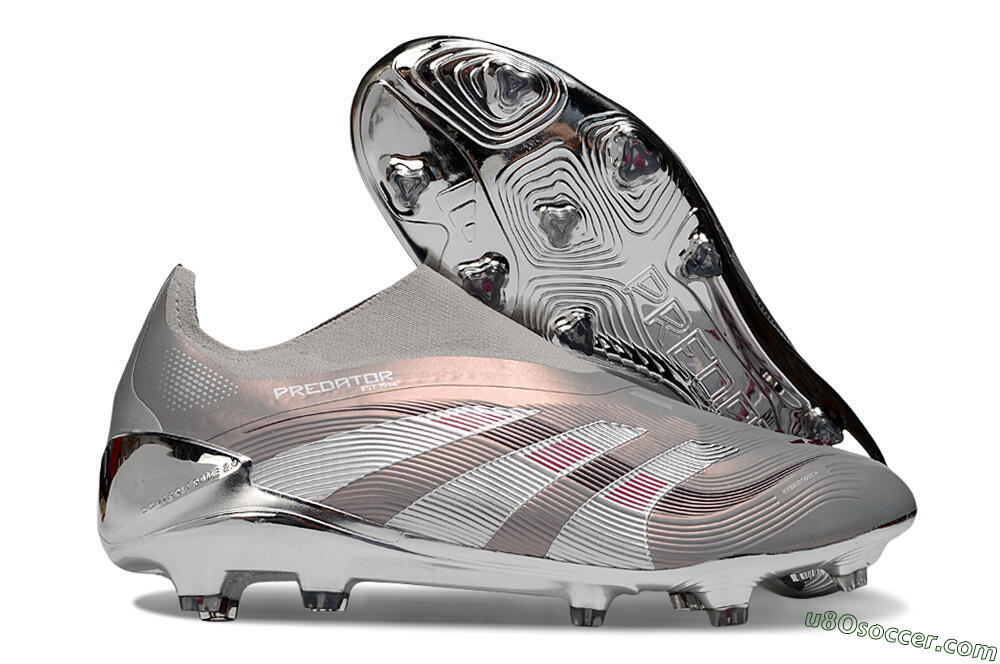 Adidas Predator 25 Elite Laceless FG Firm Ground Soccer Cleats - Grey/Silver/Red 1