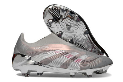 Adidas Predator 25 Elite Laceless FG Firm Ground Soccer Cleats - Grey/Silver/Red