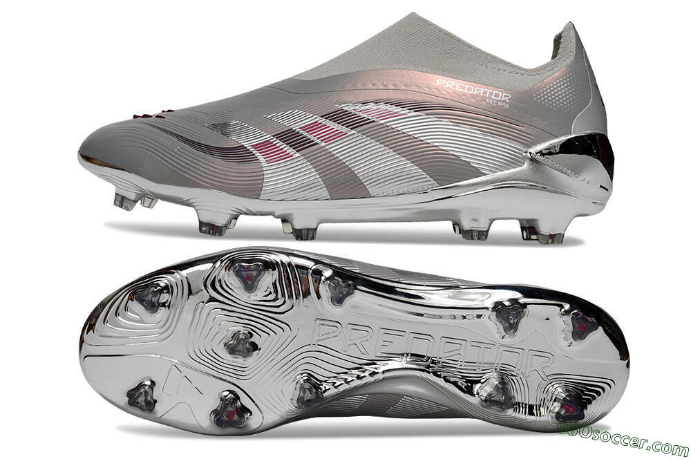 Adidas Predator 25 Elite Laceless FG Firm Ground Soccer Cleats - Grey/Silver/Red 0