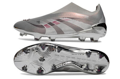 Adidas Predator 25 Elite Laceless FG Firm Ground Soccer Cleats - Grey/Silver/Red