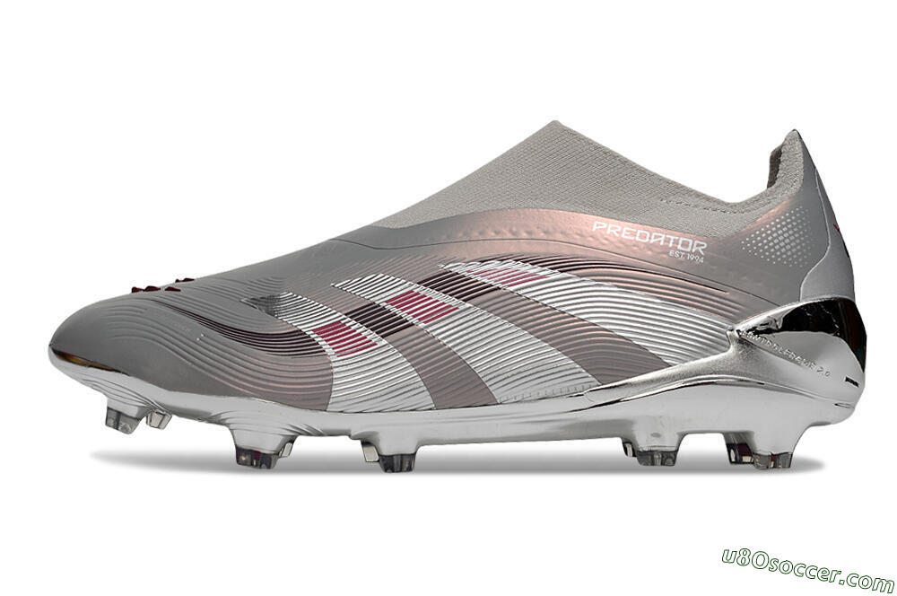 Adidas Predator 25 Elite Laceless FG Firm Ground Soccer Cleats - Grey/Silver/Red 2
