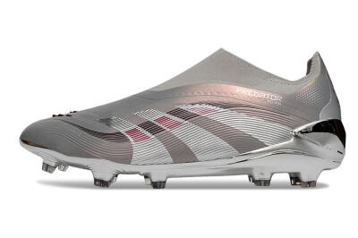 Adidas Predator 25 Elite Laceless FG Firm Ground Soccer Cleats - Grey/Silver/Red