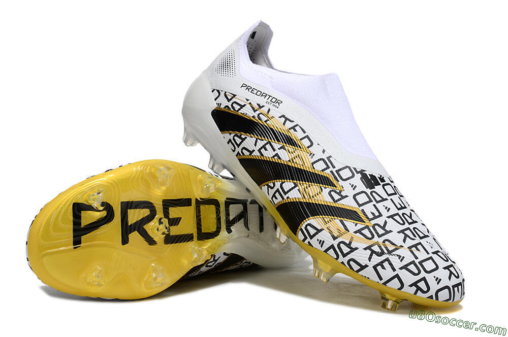 Adidas Predator 25 Elite Laceless FG Firm Ground Soccer Cleats - White/Gold/Black 3
