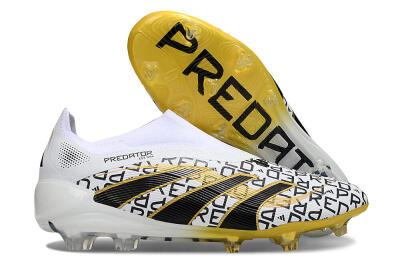 Adidas Predator 25 Elite Laceless FG Firm Ground Soccer Cleats - White/Gold/Black